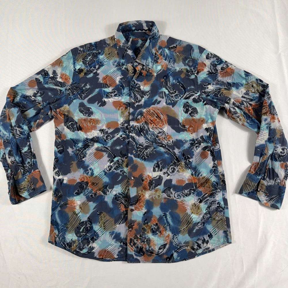 Visconti Button Down Shirt Abstract Paisley Print Long‎ Sleeve Mens Large